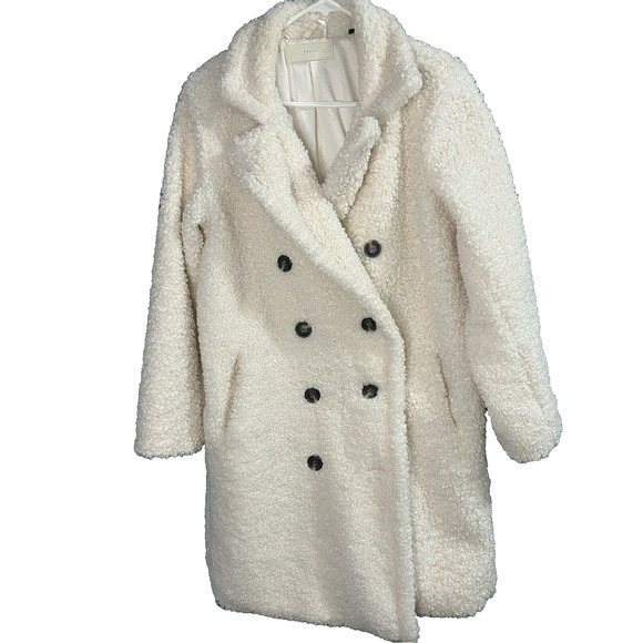 Blank NYC Colorblock Faux Fur Sherpa Long Teddy Coat Jacket Ivory Sea Salt Sz S - Picture 1 of 11